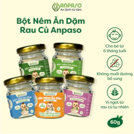 Hạt Nêm Cho Bé Ăn Dặm Anpaso - Bột Nêm Vị Rau Củ Nấm Hương Măng Tây Rong Biển Tự Nhiên - Gia Vị Ăn Dặm Cho Bé