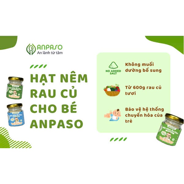 Hạt Nêm Cho Bé Ăn Dặm Anpaso - Bột Nêm Vị Rau Củ Nấm Hương Măng Tây Rong Biển Tự Nhiên - Gia Vị Ăn Dặm Cho Bé