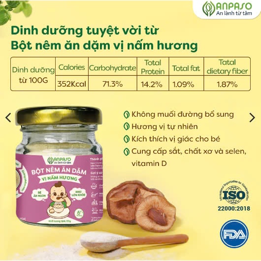 Hạt Nêm Cho Bé Ăn Dặm Anpaso - Bột Nêm Vị Rau Củ Nấm Hương Măng Tây Rong Biển Tự Nhiên - Gia Vị Ăn Dặm Cho Bé