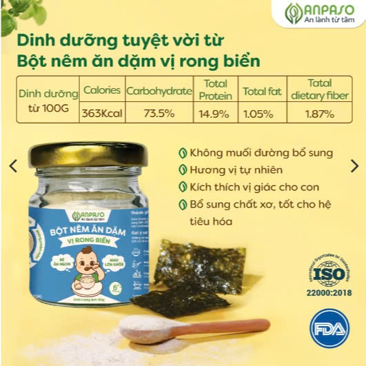 Hạt Nêm Cho Bé Ăn Dặm Anpaso - Bột Nêm Vị Rau Củ Nấm Hương Măng Tây Rong Biển Tự Nhiên - Gia Vị Ăn Dặm Cho Bé