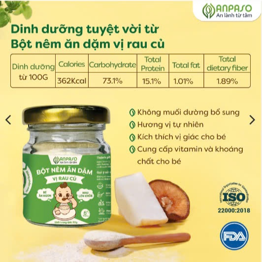 Hạt Nêm Cho Bé Ăn Dặm Anpaso - Bột Nêm Vị Rau Củ Nấm Hương Măng Tây Rong Biển Tự Nhiên - Gia Vị Ăn Dặm Cho Bé