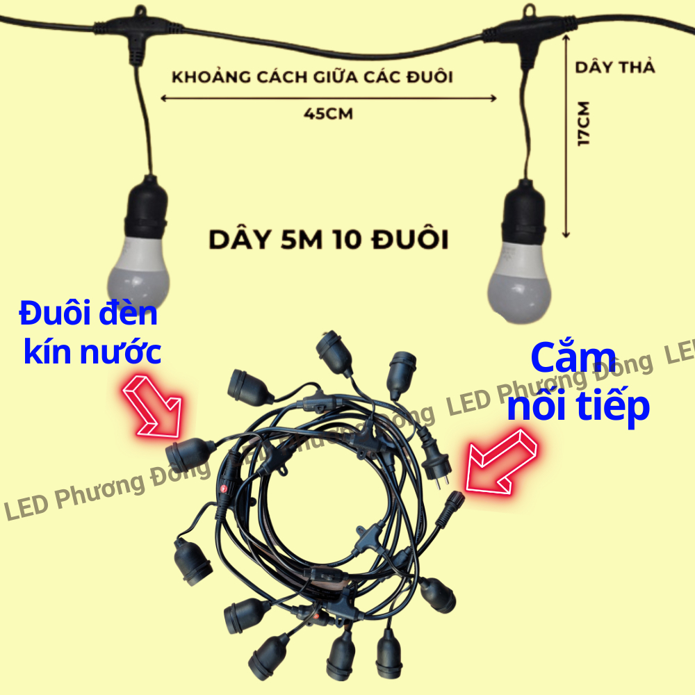 Dây đuôi đèn kín nước trang trí ngoài trời 220V