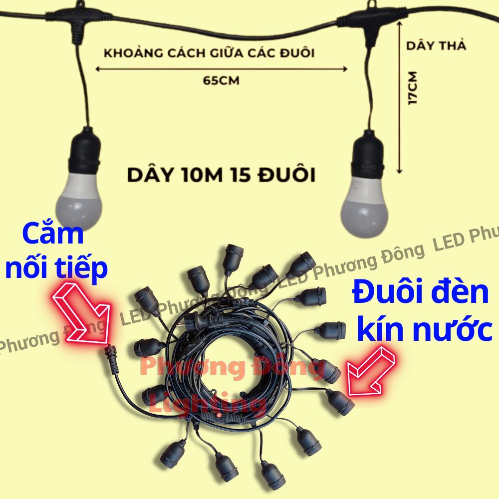 Dây đuôi đèn kín nước trang trí ngoài trời 220V