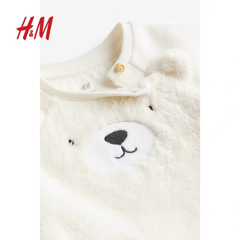 [MD156] H.M Bộ áo lông kèm quần hoạ tiết gấu trắng cho bé yêu xinh xắn
