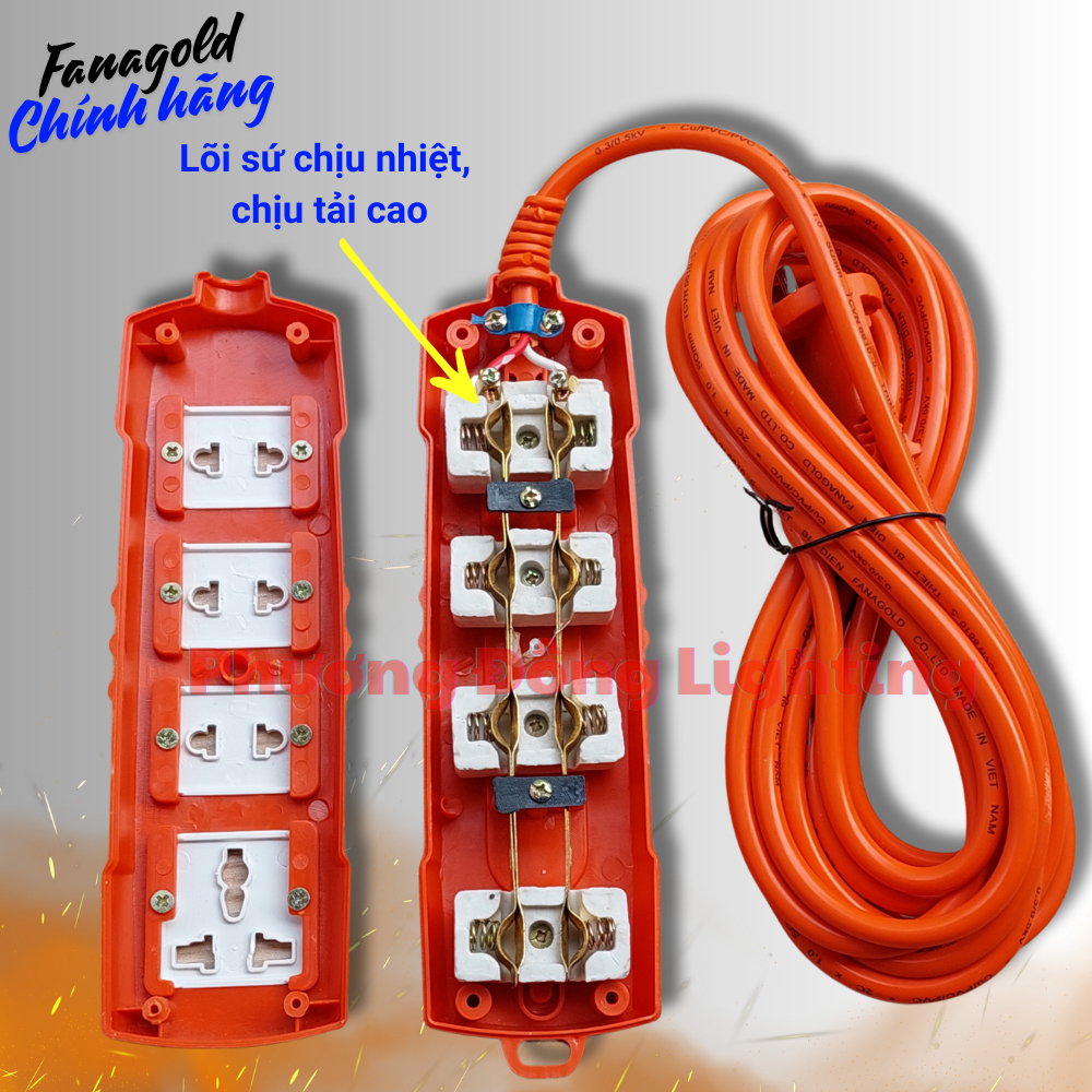 Ổ cắm 4 lỗ Có dây Chịu tải cao 6000W - Ổ cắm dùng cho thiết bị có công suất lớn - Thương hiệu Fanagold