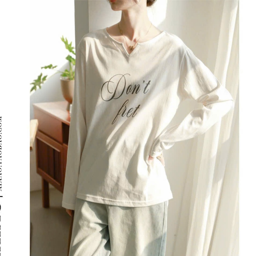 Áo thun nữ tay dài cổ V nhẹ JULY FASHION, Áo dài tay nữ cổ tròn khoét V Chất thun xượt mềm min, Phom rộng stype Hàn Quốc