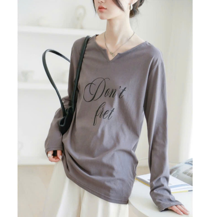Áo thun nữ tay dài cổ V nhẹ JULY FASHION, Áo dài tay nữ cổ tròn khoét V Chất thun xượt mềm min, Phom rộng stype Hàn Quốc