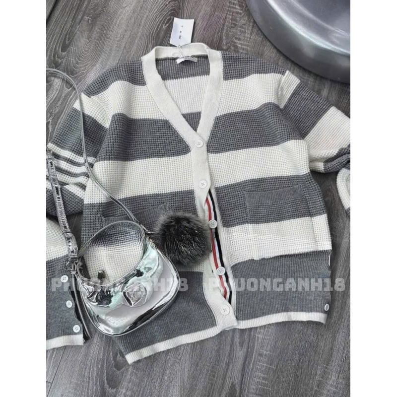 Áo Cardigan sọc xám hàng QC