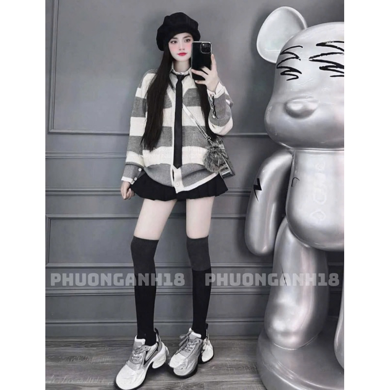 Áo Cardigan sọc xám hàng QC