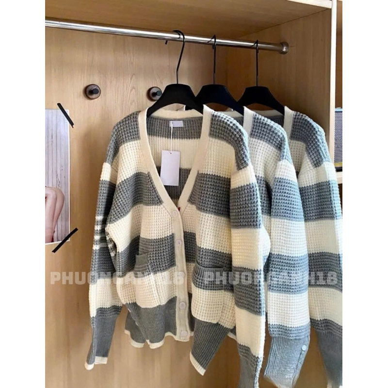 Áo Cardigan sọc xám hàng QC