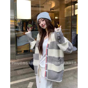 Áo Cardigan sọc xám hàng QC