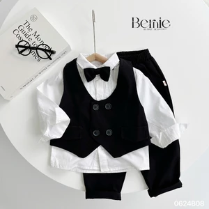 Bộ công tử bé trai áo gile phối sơ mi dài tay Bernie, set gile vest 4 chi tiết phong cách Hàn Quốc
