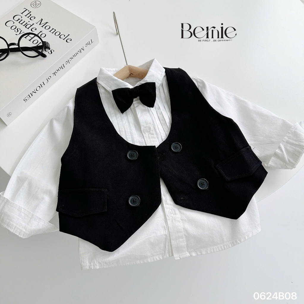 Bộ công tử bé trai áo gile phối sơ mi dài tay Bernie, set gile vest 4 chi tiết phong cách Hàn Quốc