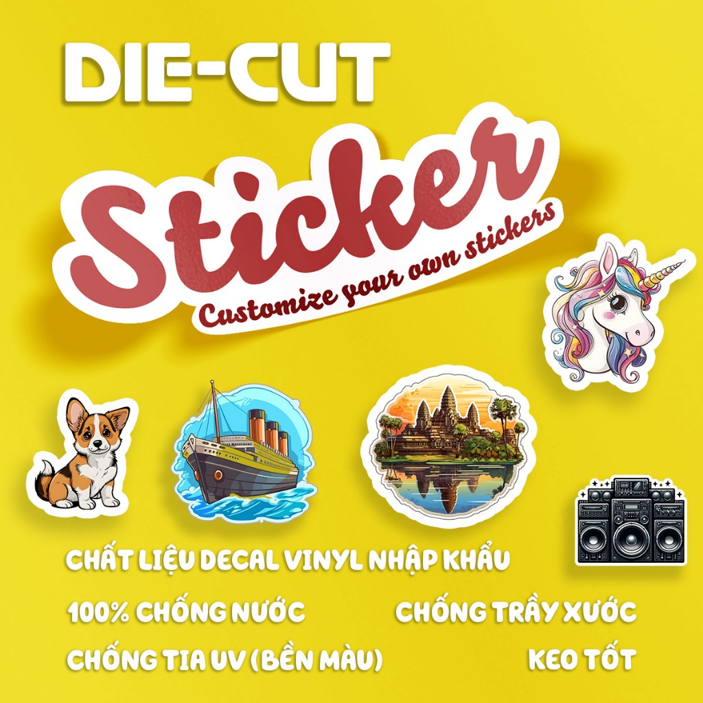 Sticker die-cut kích thước A3 | Tem nhãn cắt rời in theo yêu cầu , hỗ ...