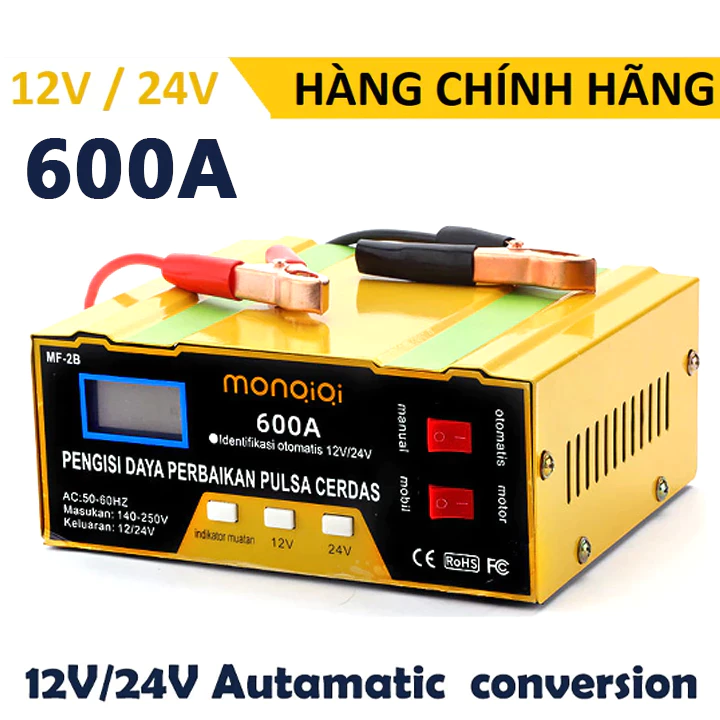 Bộ sạc bình ắc quy tự ngắt 12V 24V 600AH MF-2B tự ngắt khi đầy chức năng bảo dưỡng phục hồi ắc quy bằng khử sunfat