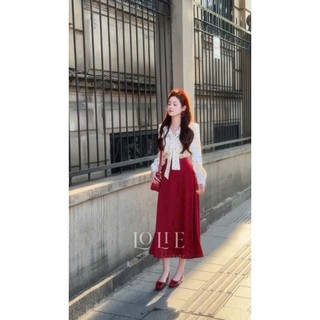 Set váy thời trang dạ hội áo vải lụa chấm bi tay dài phối chân váy chất tuyết mưa xinh xắn đáng yêu