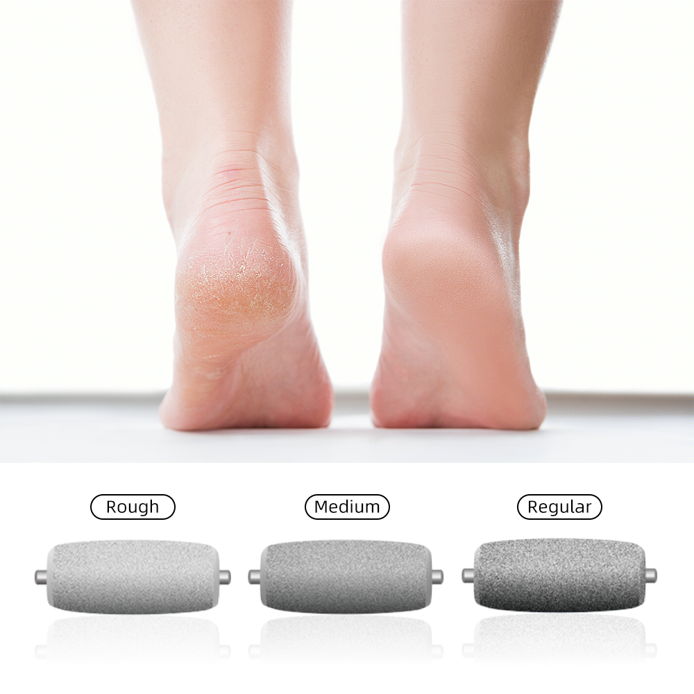 Máy chà gót chân OVIE ROCK tẩy tế bào , làm mềm sáng gót chân, Pin sạc tặng 2 đầu chà
