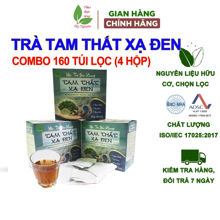 160 gói trà túi lọc tam thất xạ đen Bảo Khang, trà túi lọc xạ đen, tam thất, hoa hòe, trà thảo mộc