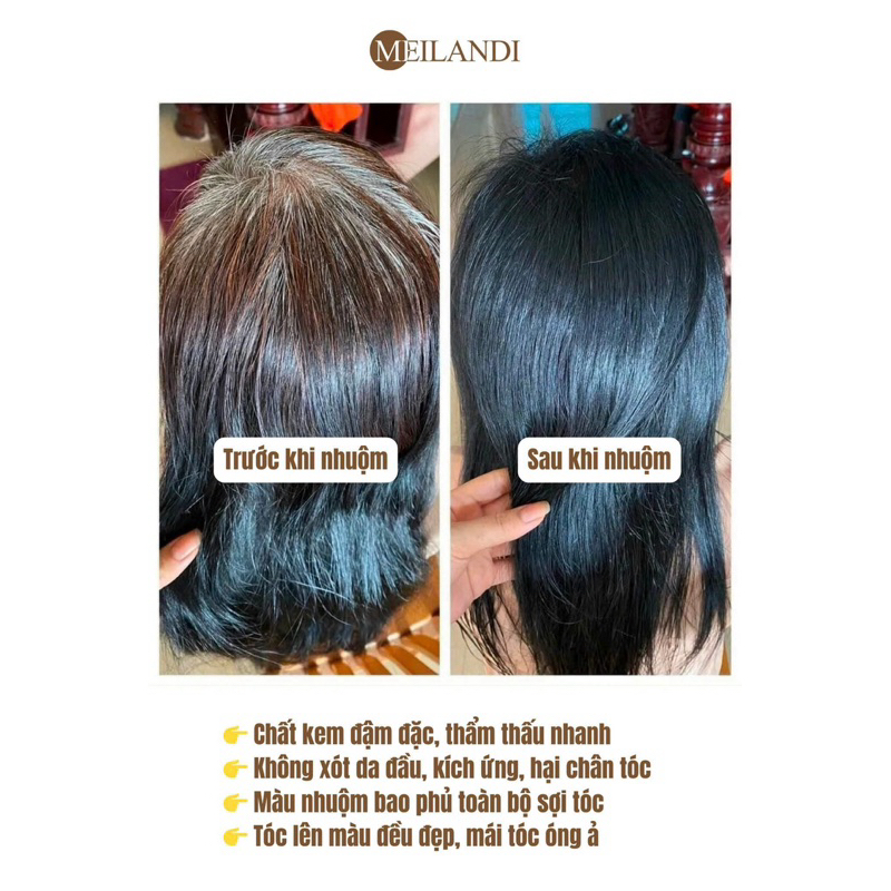 Kem nhuộm phủ sinh học Meilandi hoa trà Nhật Bản - Màu đen số 3 full set 100ml