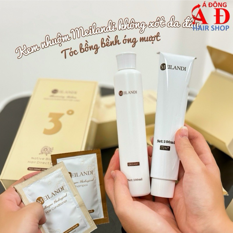 Kem nhuộm phủ sinh học Meilandi hoa trà Nhật Bản - Màu đen số 3 full set 100ml