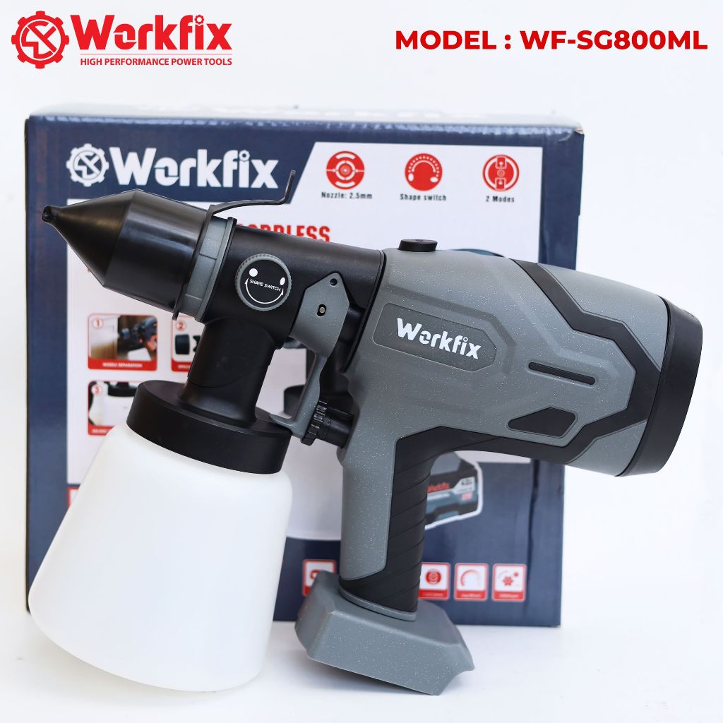 Máy Phun Sơn Pin WORKFIX WF-SG800ML – Phun Mịn, Tiết Kiệm Sơn – 2/3 Chế Độ, Dung Tích Lớn, Pin 21V, Đủ Phụ Kiện