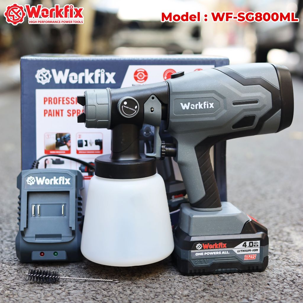 Máy Phun Sơn Pin WORKFIX WF-SG800ML – Phun Mịn, Tiết Kiệm Sơn – 2/3 Chế Độ, Dung Tích Lớn, Pin 21V, Đủ Phụ Kiện