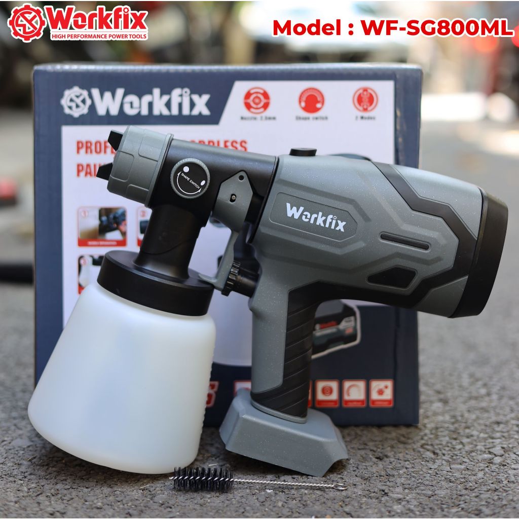 Máy Phun Sơn Pin WORKFIX WF-SG800ML – Phun Mịn, Tiết Kiệm Sơn – 2/3 Chế Độ, Dung Tích Lớn, Pin 21V, Đủ Phụ Kiện