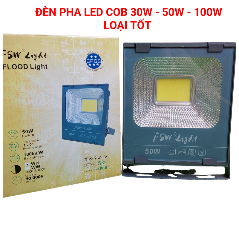 Bộ Đèn Pha LED Cao Cấp FSW 30W 50W 100W Trắng, Vàng