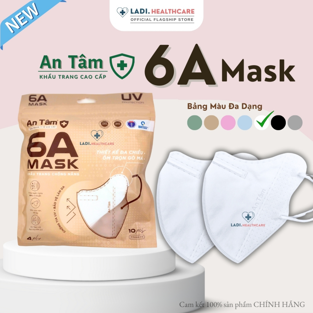 [Thùng 100 cái] Khẩu trang 6A AN TÂM chống nắng toàn diện, ngăn tia uv kháng khuẩn 4 lớp dày dăn