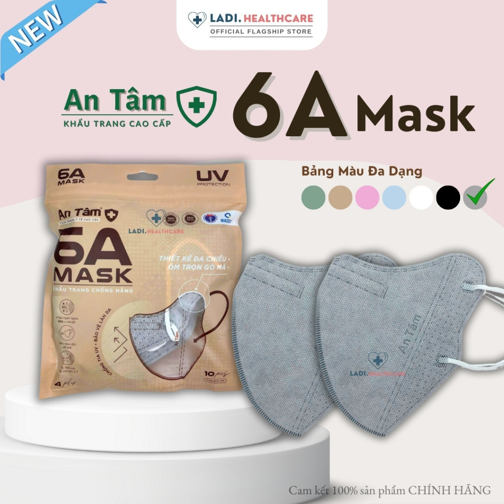 [Thùng 100 cái] Khẩu trang 6A AN TÂM chống nắng toàn diện, ngăn tia uv kháng khuẩn 4 lớp dày dăn