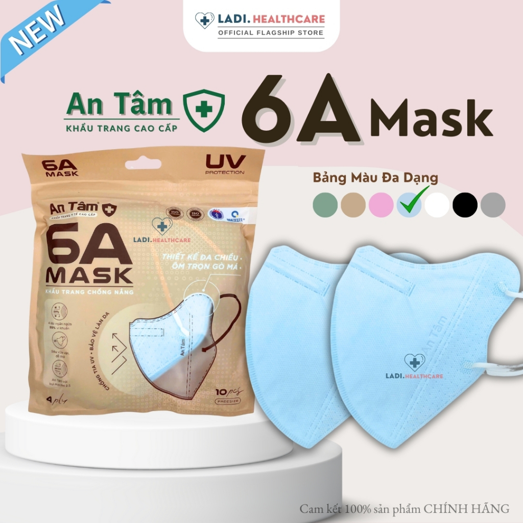 [Thùng 100 cái] Khẩu trang 6A AN TÂM chống nắng toàn diện, ngăn tia uv kháng khuẩn 4 lớp dày dăn
