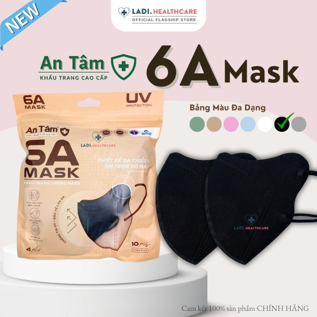 [Thùng 100 cái] Khẩu trang 6A AN TÂM chống nắng toàn diện, ngăn tia uv kháng khuẩn 4 lớp dày dăn