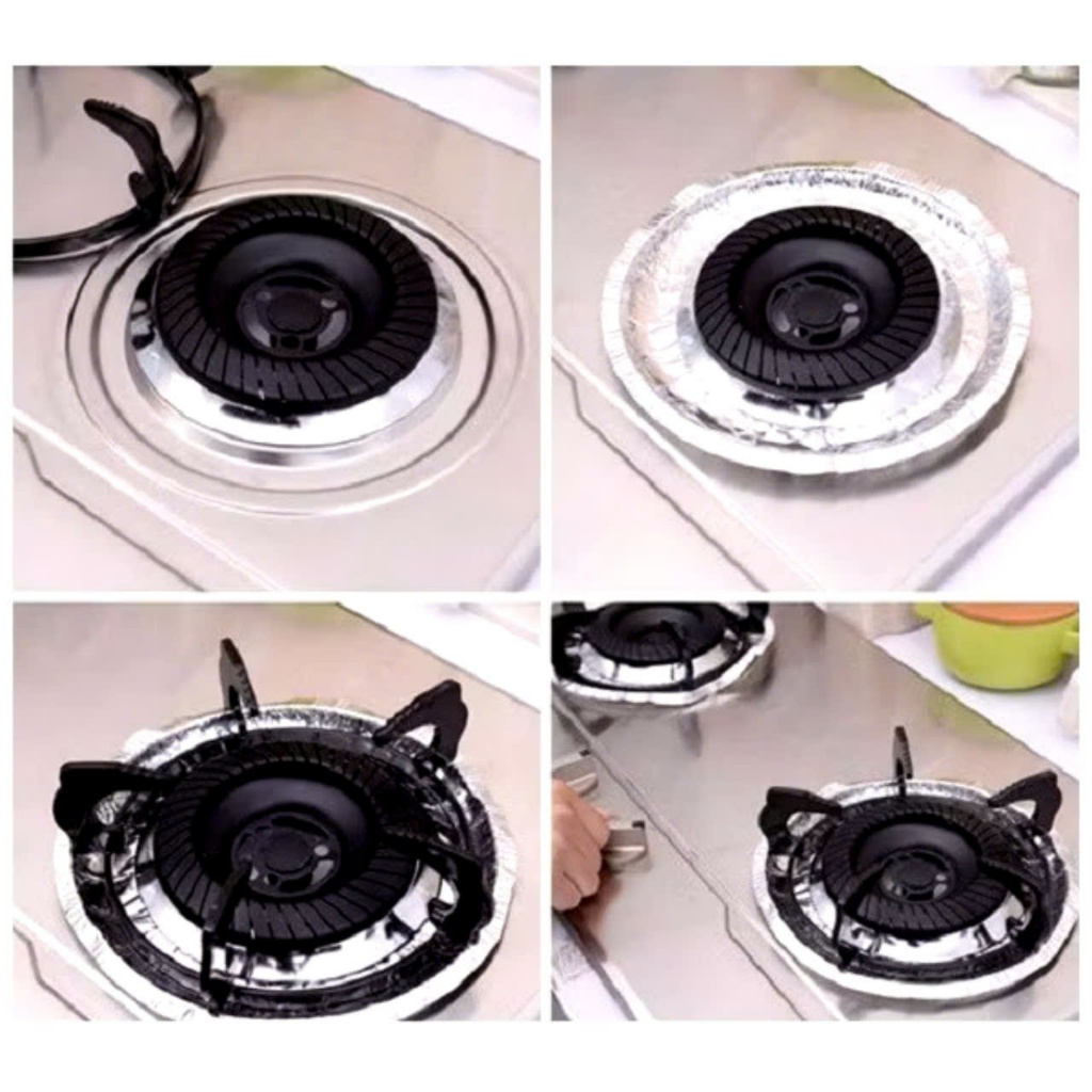 GIẤY BẠC LÓT BẾP HÌNH TRÒN,  Set 10 tấm lót bếp ga bằng giấy bạc hình tròn 23cm dễ dàng vệ sinh bếp- GIAYBAC