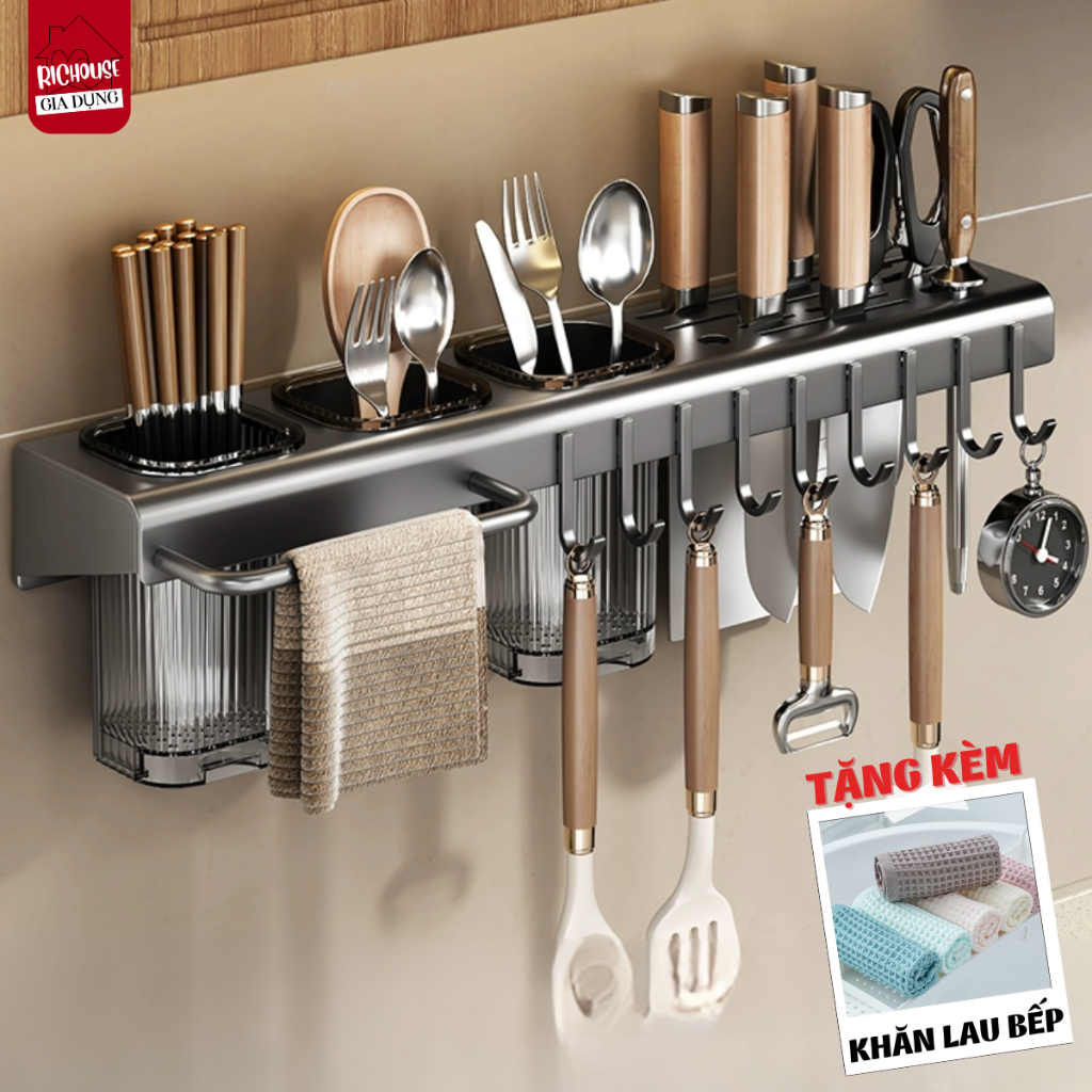 [HÀNG LOẠI 1] Kệ Để Đũa Dao, Kệ Nhà Bếp Đa Năng treo tường chất liệu thép carbon không cần khoan đục