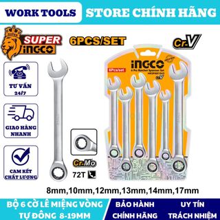ĐỒ NGHỀ INGCO Bộ 6 cờ lê miệng vòng tự động (8-17mm) HKSPAR1062