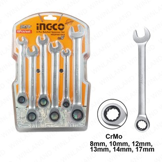 ĐỒ NGHỀ INGCO Bộ 6 cờ lê miệng vòng tự động (8-17mm) HKSPAR1062