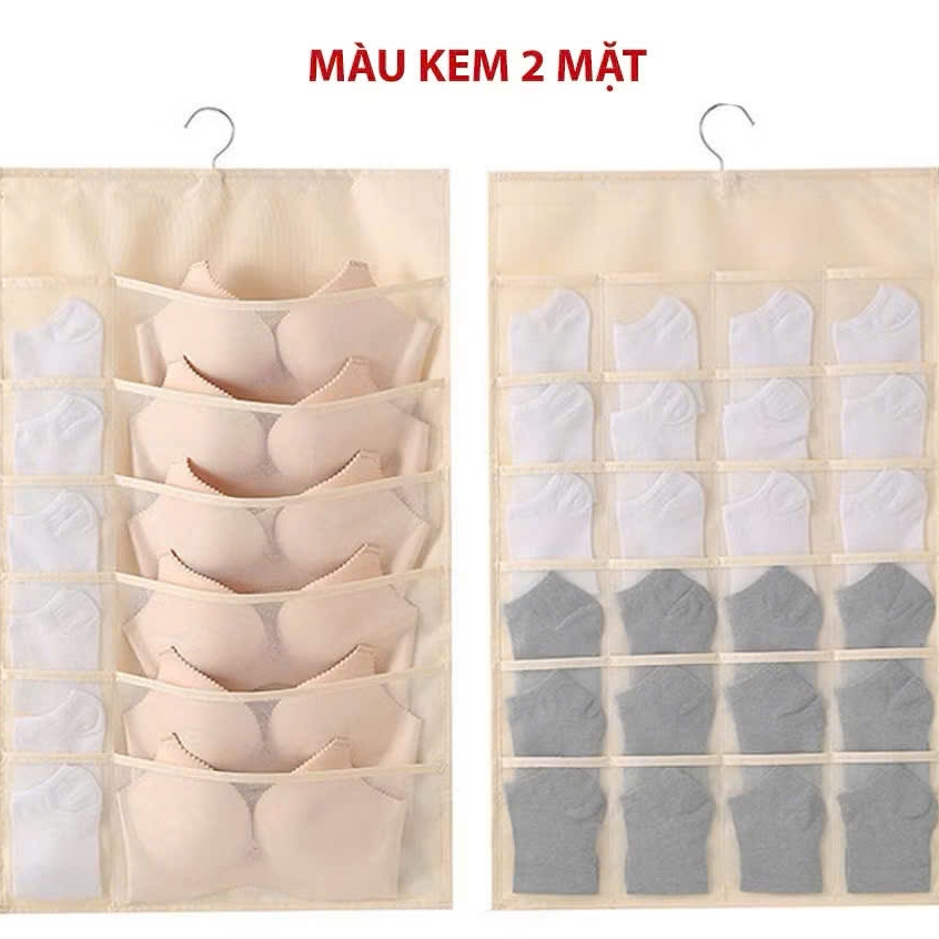 Túi đựng đồ lót có móc treo - túi vải lưới đựng đồ 2 mặt 30 ngăn , TÚI ĐỰNG ĐỒ LÓT