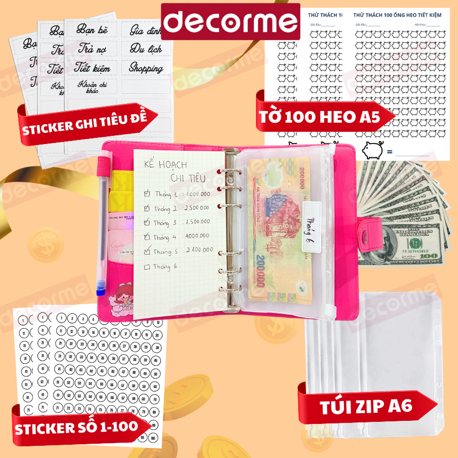 Sticker dán sổ tiết kiệm Decorme phụ kiện sổ tiết kiệm sổ đựng tiền chi ...