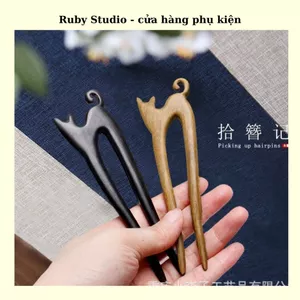 Trâm Cài Tóc Chất Liệu Gỗ Đuôi Hình Mèo.