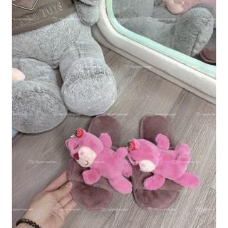 DÉP LÔNG đi trong nhà mùa đông  gắn GẤU DÂU NẰM cute