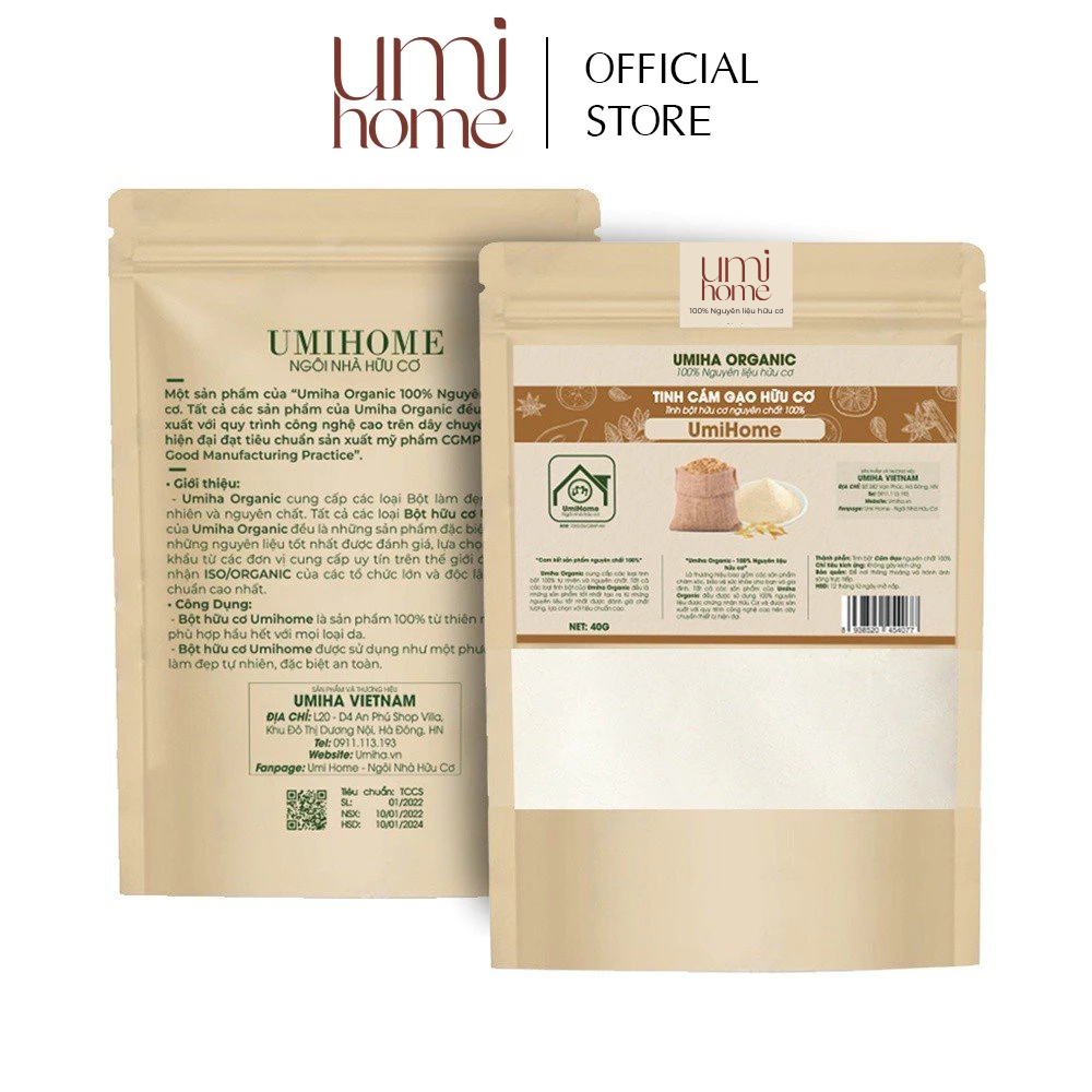 Ảnh Bột Cám Gạo đắp mặt hữu cơ UMIHOME nguyên chất | Rice bran flour 40G 2