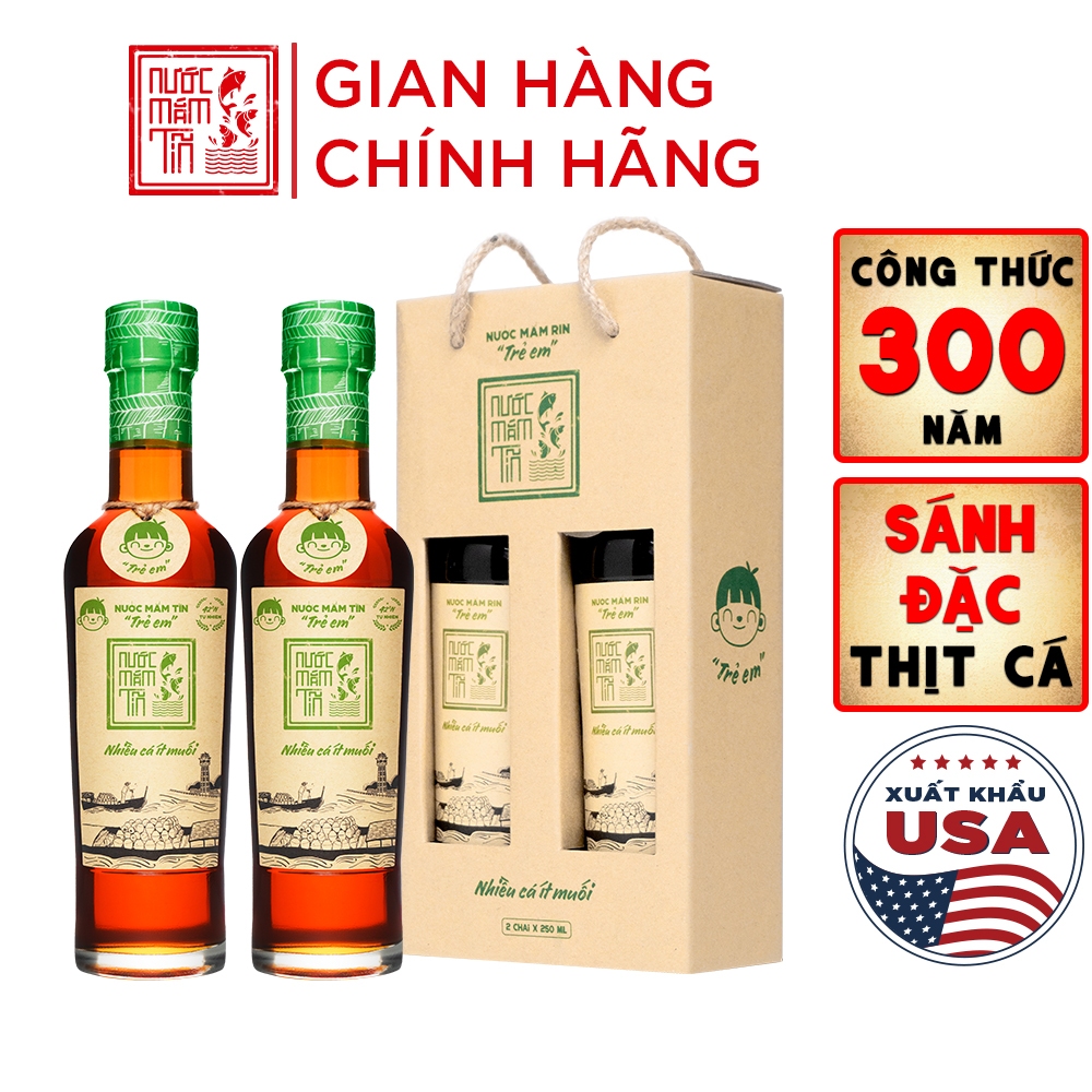 HỘP 2 Chai 42N 250ML Nước mắm Tĩn Trẻ Em Cho Bé Ăn Dặm Chai thủy tinh nhiều cá ít muối
