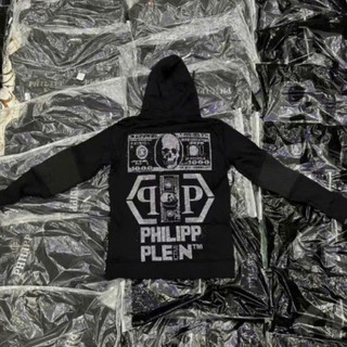 Áo Khoác Hoodie Philipp Plein Khóa Zip Đính Đá Hình Đầu Lâu Sang Trọng, Áo Khoác Boy Phố 2024