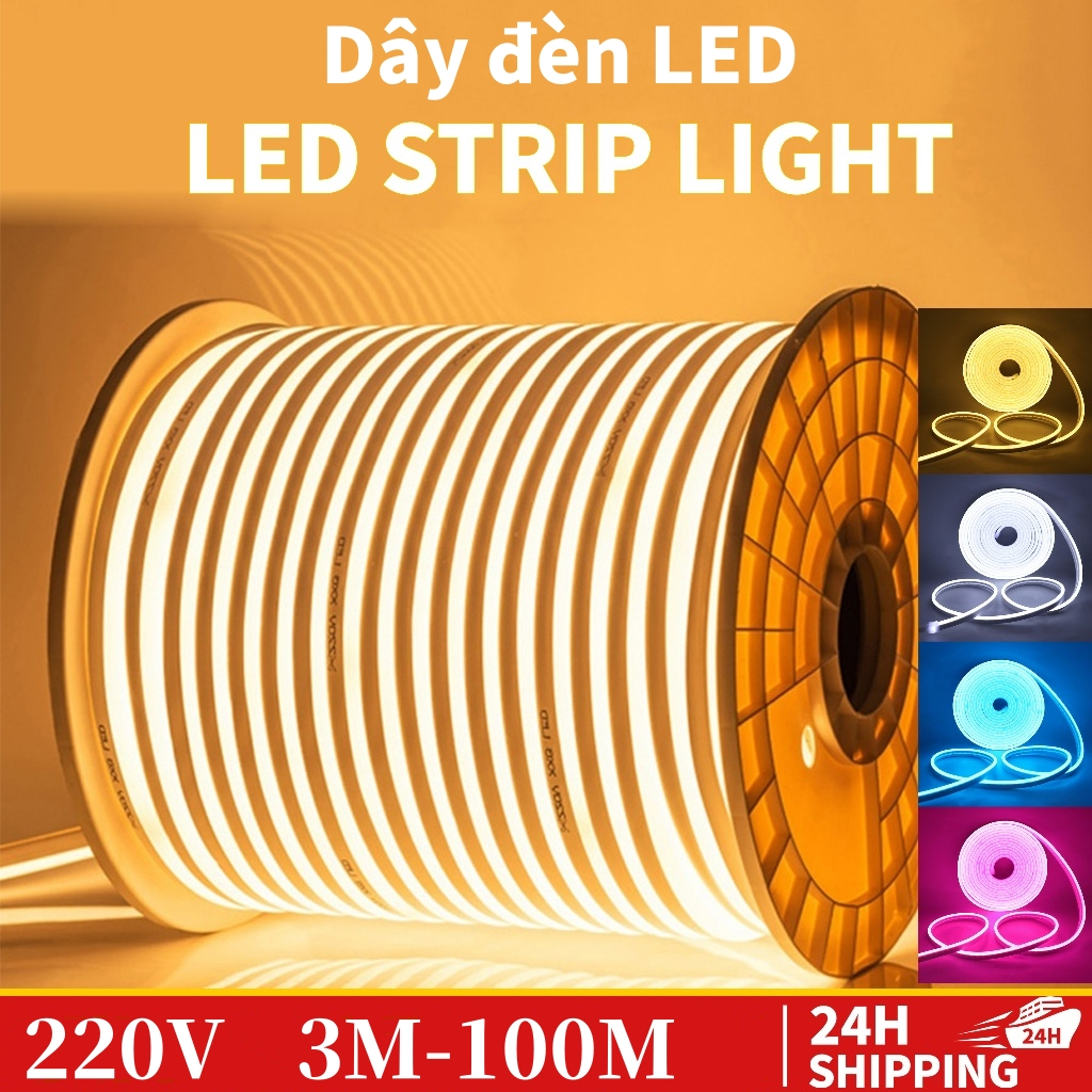 3m/5m/10m/20m Dây đèn LED Neon 8x16mm 220V có nối nguồn sẵn chống nước ...