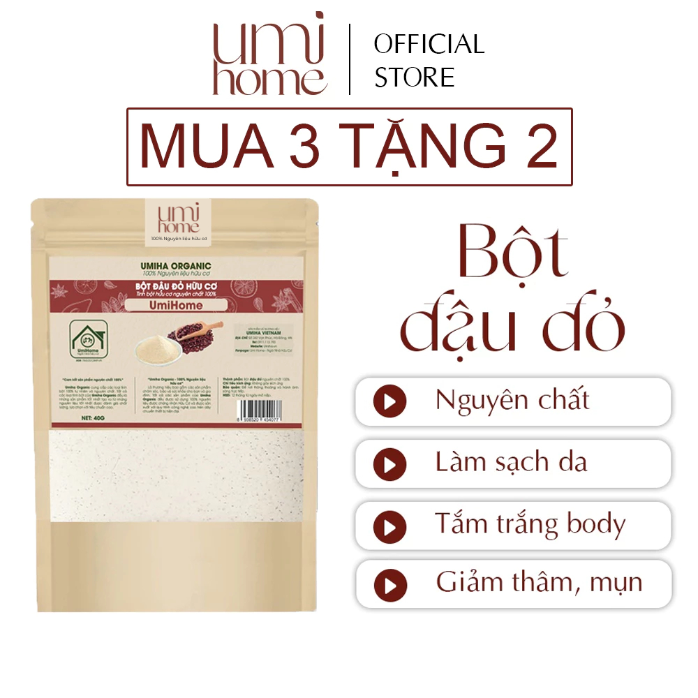 Ảnh Bột đậu đỏ hữu cơ UMIHOME 40G - Đắp mặt nạ dưỡng da, tắm trắng, tẩy da chết mờ thâm với Bột đậu đỏ hữu cơ 1