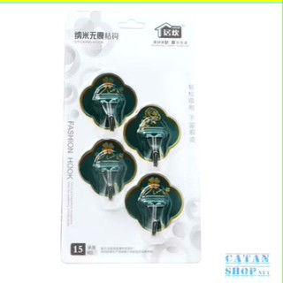 VỈ 4 MÓC HOA MAI XANH CAM - Vỉ 4 Móc Dán Tường Siêu Dính Hình Hoa 4 Cánh Màu Sắc Sặc Sỡ Treo Đồ: MOCDANTUONG62