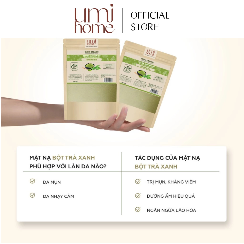 Ảnh Bột Trà Xanh hữu cơ UMIHOME nguyên chất 40g | Green tea powder 100% Organic 1