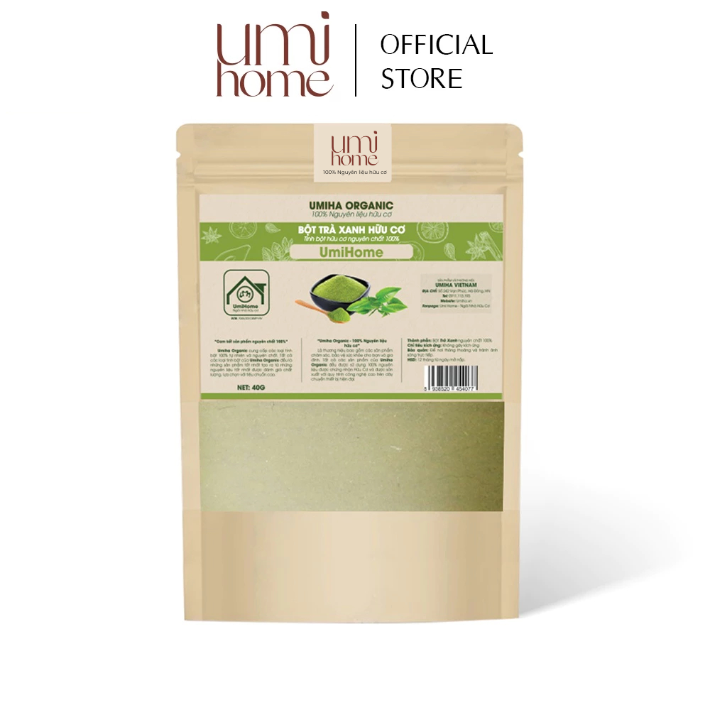 Ảnh Bột Trà Xanh hữu cơ UMIHOME nguyên chất 40g | Green tea powder 100% Organic 2