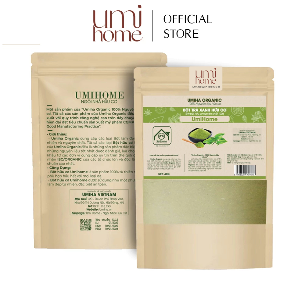Ảnh Bột Trà Xanh hữu cơ UMIHOME nguyên chất 40g | Green tea powder 100% Organic 3