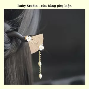 Trâm cài tóc hình quạt vàng cổ điển - Ảnh thật.